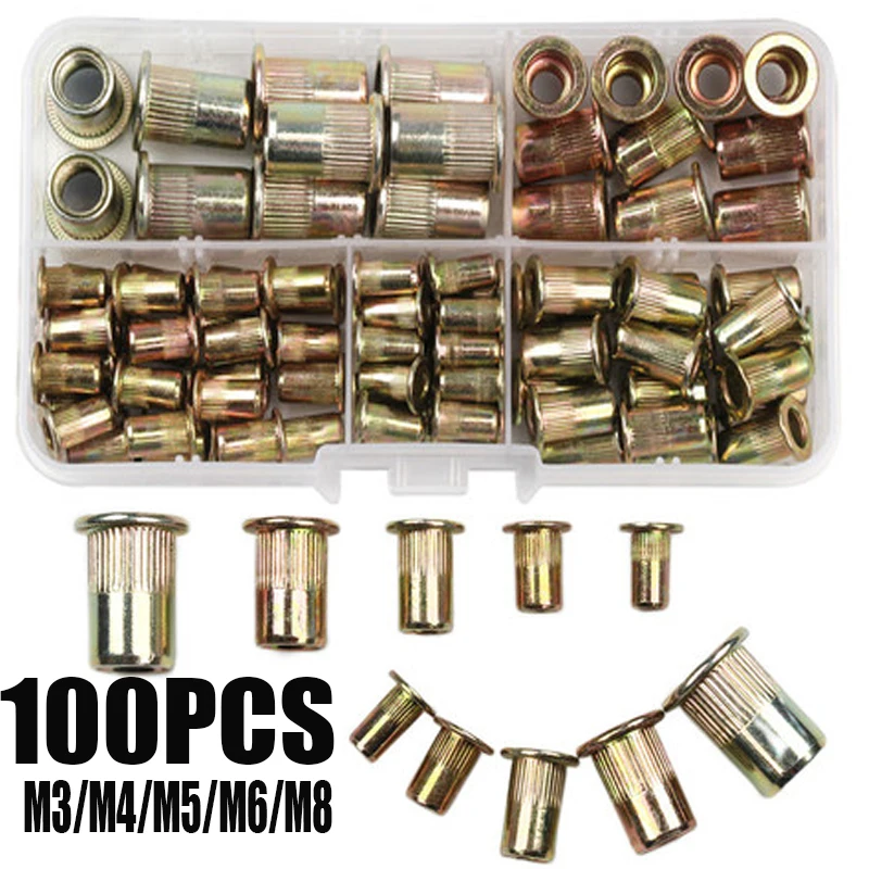 100Pcs Rivet Set Zinc Plated Carbon Steel Rivets Threaded Rivet For Metal Plates Tubes Fasteners Tools Kit M3 M4 M5 M6 M8
100Pcs Rivet Set Zinc Plated Carbon Steel Rivets Threaded Rivet For Metal Plates Tubes Fasteners Tools Kit M3 M4 M5 M6 M8