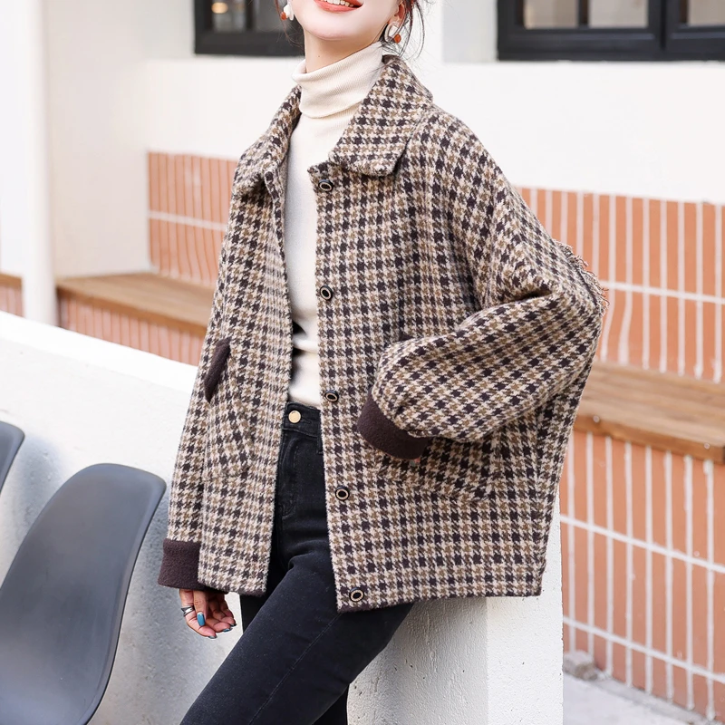 Женское шерстяное пальто, зимнее короткое пальто с рисунком «гусиные лапки», Женское шерстяное свободное офисное пальто, повседневные толстые куртки для женщин, куртки
Женское шерстяное пальто, зимнее короткое пальто с рисунком «гусиные лапки», Женское шерстяное свободное офисное пальто, повседневные толстые куртки для женщин, куртки