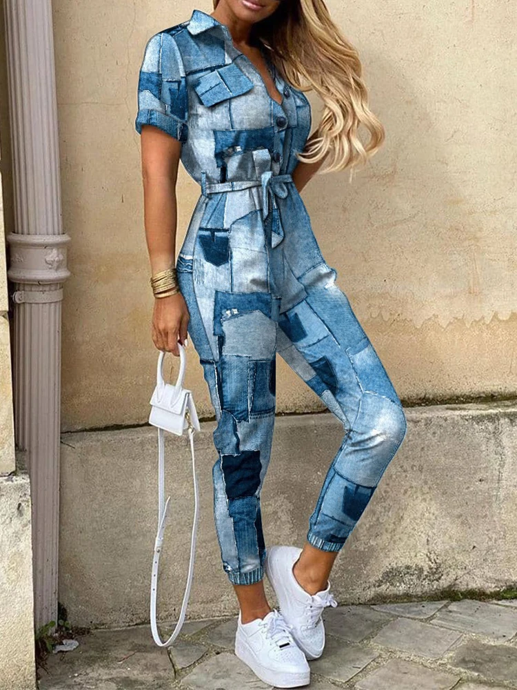 Sets Outifits 2022 Autumn Denim Look Print Button Front Belted Jumpsuit Of One Fashion Casual Pieces For Women Tracksuits Female
Sets Outifits 2022 Autumn Denim Look Print Button Front Belted Jumpsuit Of One Fashion Casual Pieces For Women Tracksuits Female