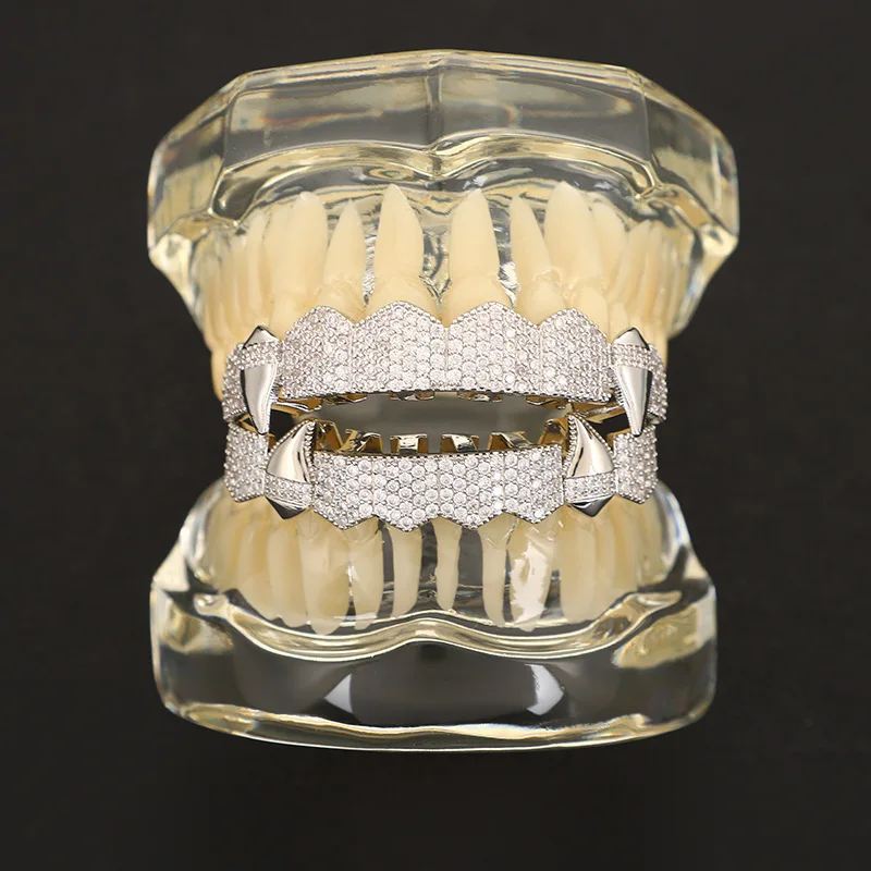 Хип-хоп Полный CZ Камни Зубы Grillz Кепки Кубический Циркон Iced Out Micro Pave Верх и Низ