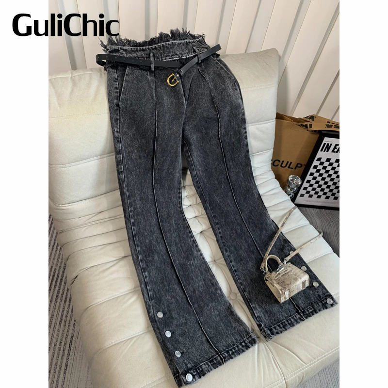 11.5 GuliChic Women Vintage High Waist Frayed Washed Distressed Button Hem Casual Straight Jeans With Belt
11.5 GuliChic Women Vintage High Waist Frayed Washed Distressed Button Hem Casual Straight Jeans With Belt