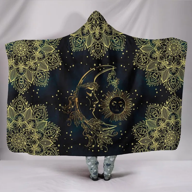 Golden Mandala Sun and Moon Hooded Blanket - Spiritual Light Dark Nature, Rising Sun, Bohemian Cozy Throw, Soft Wearable Blanket
Golden Mandala Sun and Moon Hooded Blanket - Spiritual Light Dark Nature, Rising Sun, Bohemian Cozy Throw, Soft Wearable Blanket
