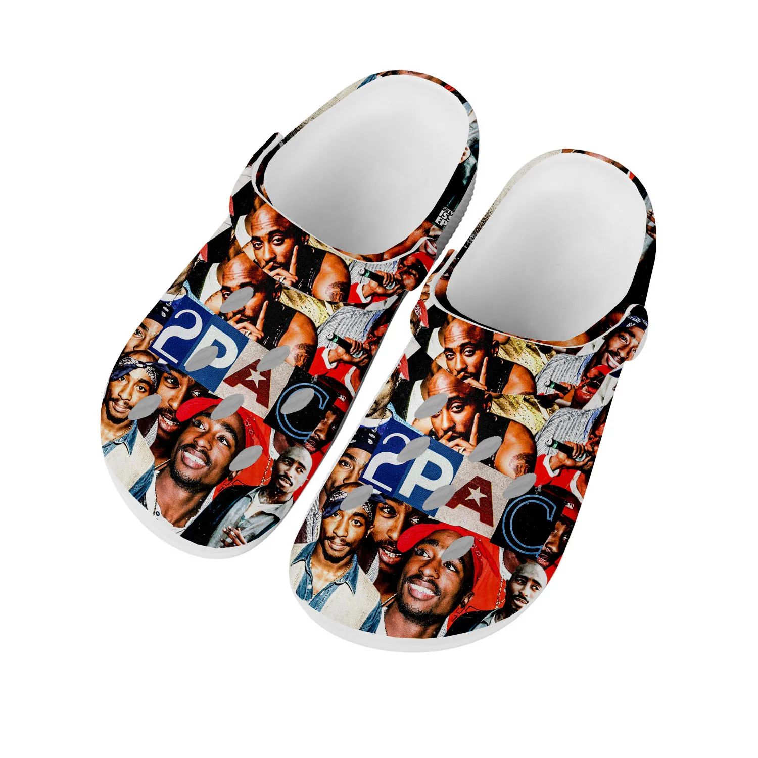 

2Pac Hip Hop Rapper Tupac Pop Home Clogs Custom Water Shoes Mens Womens Teenager Shoes Clog Breathable Beach Hole Slippers White