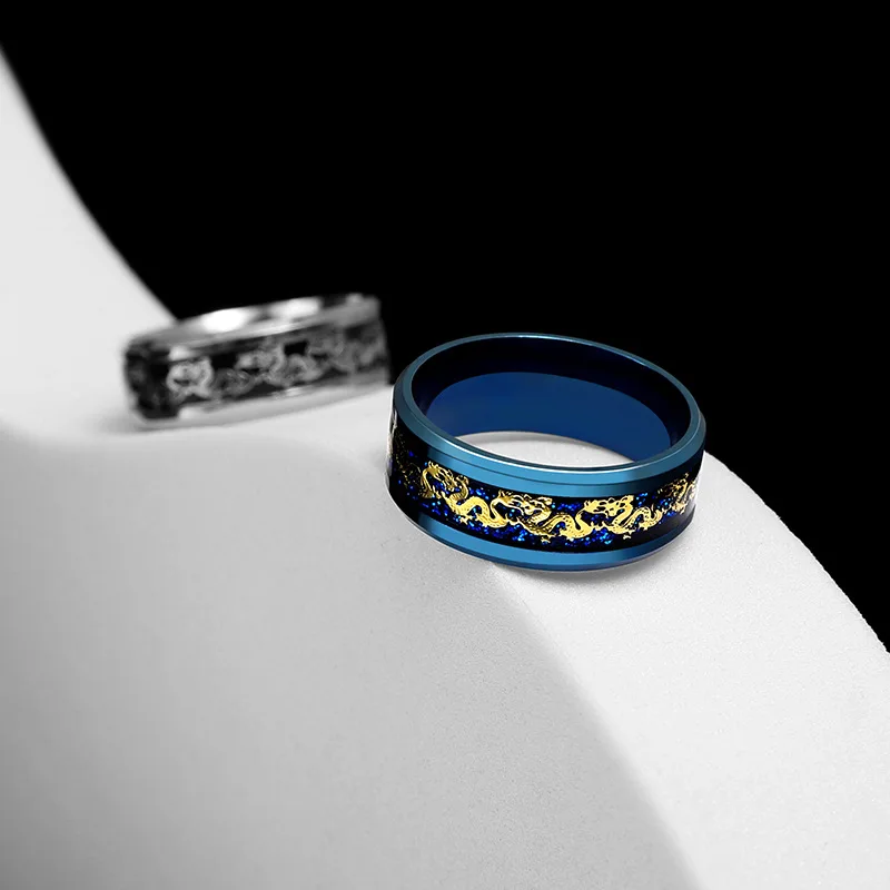 European and American dragon pattern stainless steel ring, Chinese double dragon titanium steel ring, men's dragon pattern inlai
European and American dragon pattern stainless steel ring, Chinese double dragon titanium steel ring, men's dragon pattern inlai