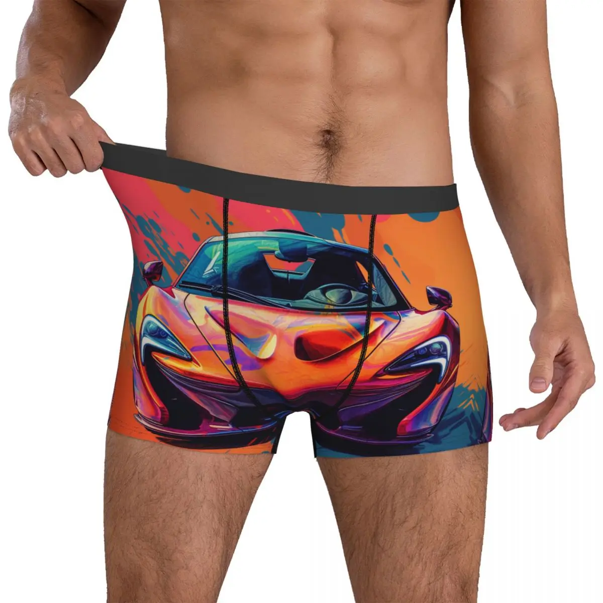 

Powerful Sports Car Underwear Neo Fauvism Cover Art Men's Boxer Brief Breathable Trunk Trenky Sublimation Oversize Underpants