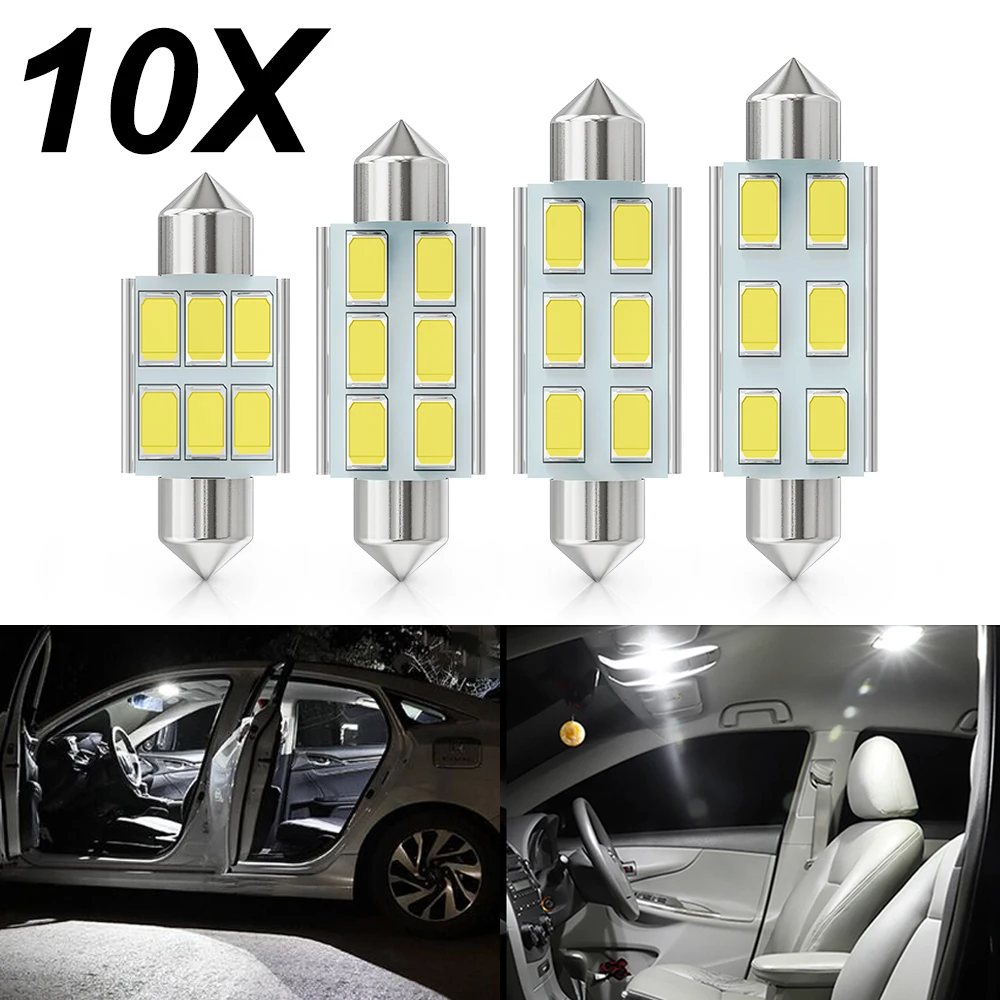 

10x Car Interior Light White 31mm 36mm 39mm 41mm Car Festoon Light C5W C10W 5630 LED CANBUS Auto Interior Dome Lamp Reading Bulb