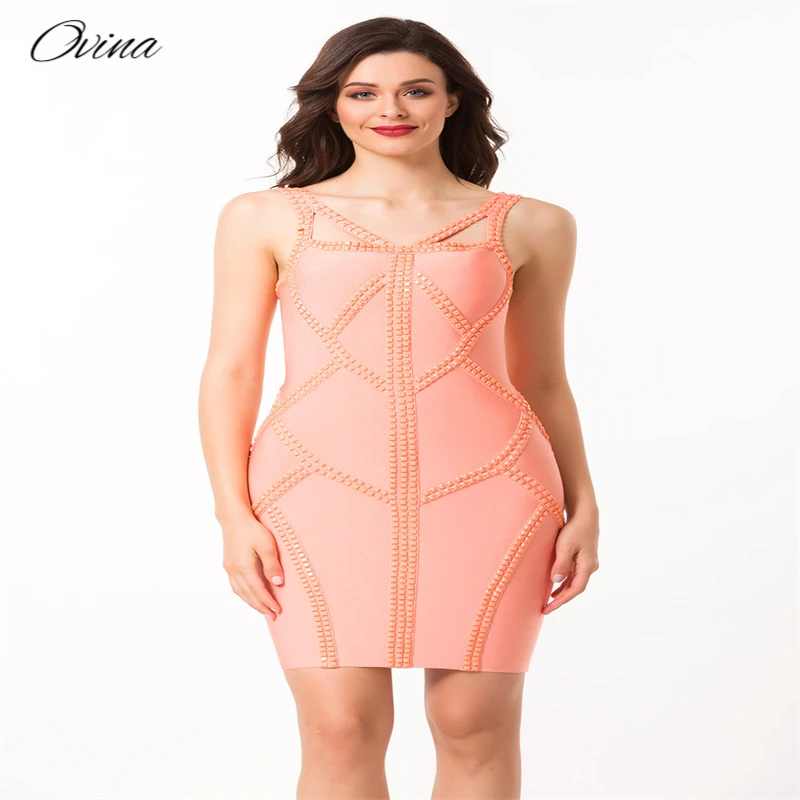 Ovina Women's Strap Pink Beaded Design Short Skirt 4 Colors Sleeveless V Neck Skinny Fashion Bandage Dress Celebrity Party Gala
Ovina Women's Strap Pink Beaded Design Short Skirt 4 Colors Sleeveless V Neck Skinny Fashion Bandage Dress Celebrity Party Gala