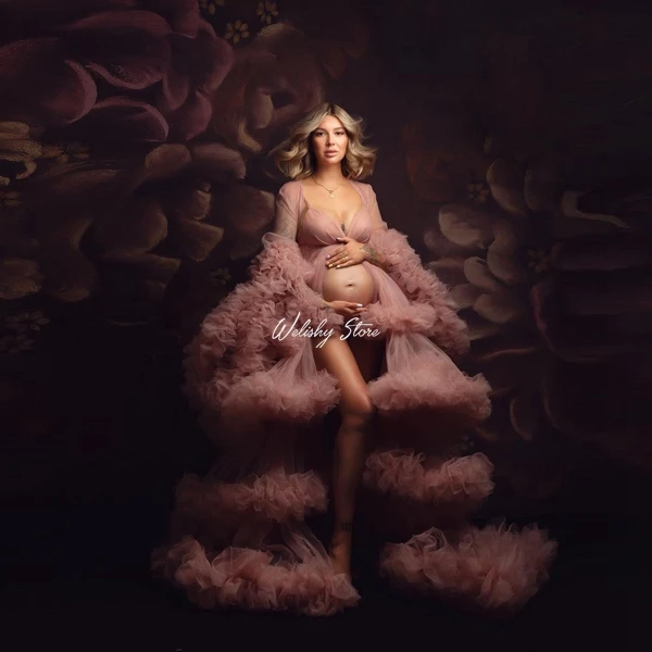 Elegant 2 Pieces Dusty Pink Ruffled Tulle Maternity Robes Women Photography Front Hi Split Ruffles Pleated Tulle Party Long Dres
Elegant 2 Pieces Dusty Pink Ruffled Tulle Maternity Robes Women Photography Front Hi Split Ruffles Pleated Tulle Party Long Dres