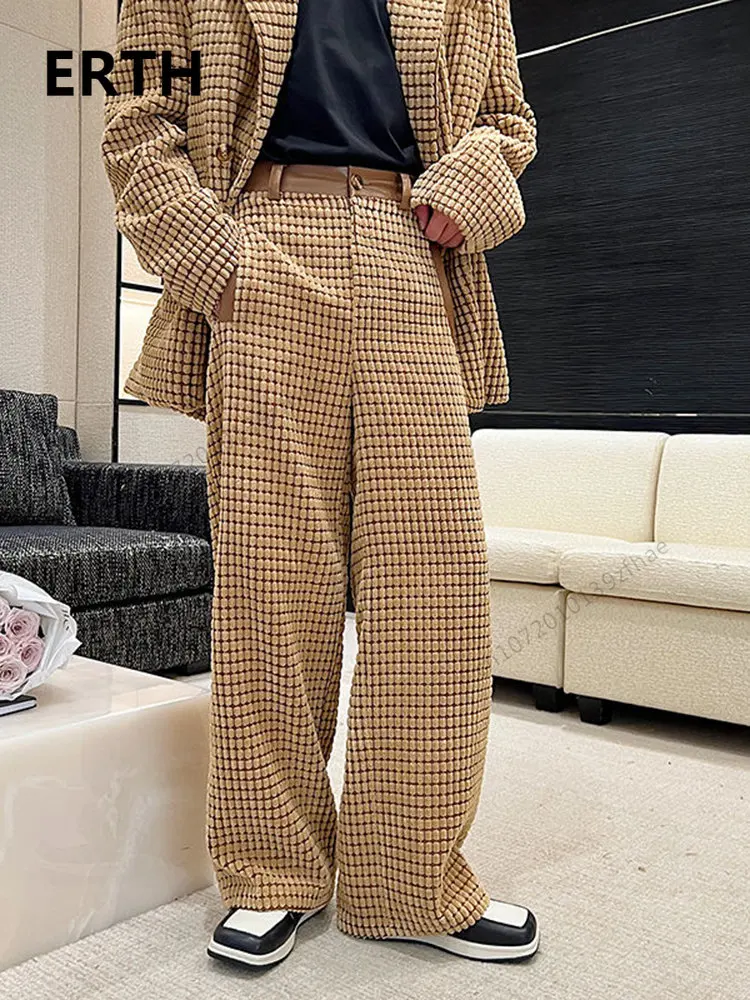 

ERTH Men Pants Autumn Designer Camel Corduroy Versatile Casual 2023 Solid Color Wide Leg Korean Fashion Male Trousers