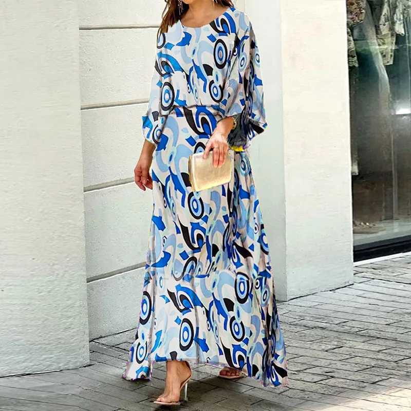 2022 Fashion Women Flower Crew Neck Elegant Dress Print Long Lantern Sleeve Top Casual Beach Dress Suit Two Piece Set Robe 24155 
2022 Fashion Women Flower Crew Neck Elegant Dress Print Long Lantern Sleeve Top Casual Beach Dress Suit Two Piece Set Robe 24155
