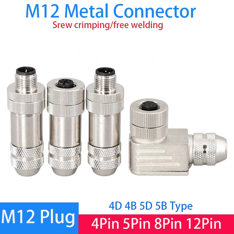 

Free Shipping M12 Metal Shielded Plug 4 5 8 12Pin Aviation Connector Sensors Ethernet Industrial Power Adapter Coded Contactor