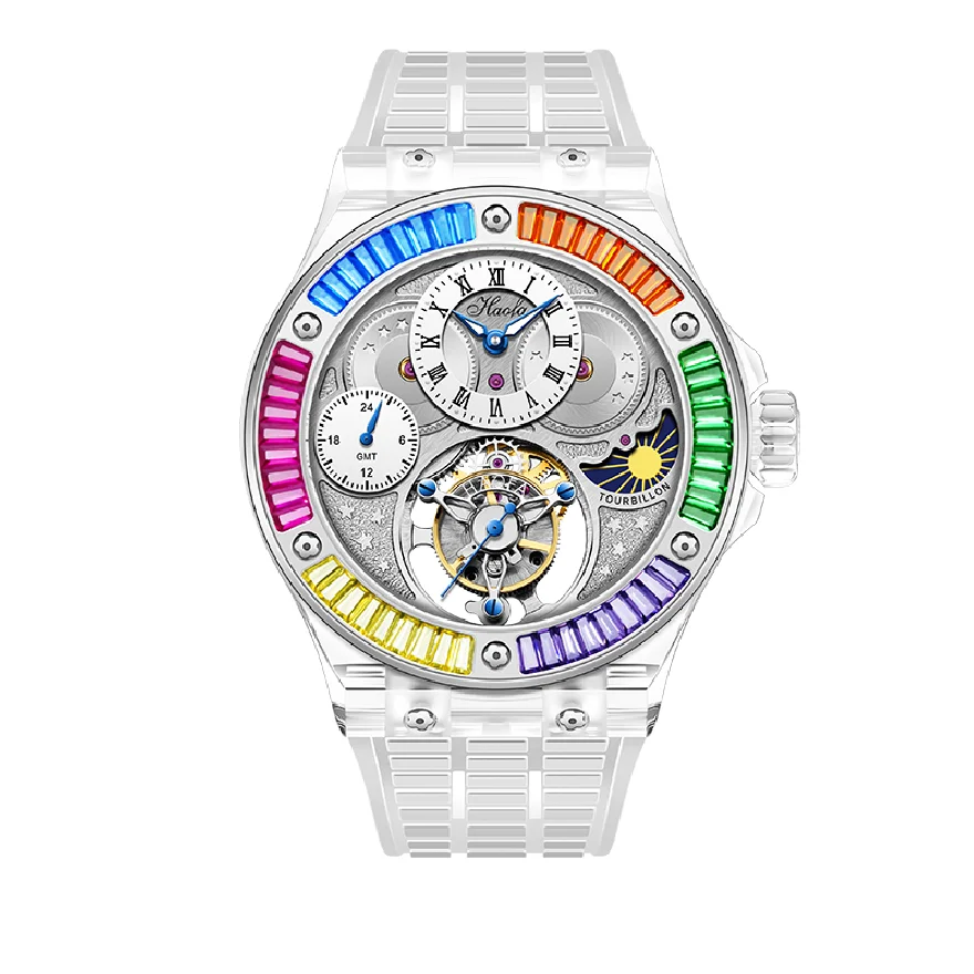 Haofa Luxury K9 Crystal Skeleton Tourbillon Mechanical Watch For Men GMT Flying Tourbillon Sapphire Wristwatches Day and Night
Haofa Luxury K9 Crystal Skeleton Tourbillon Mechanical Watch For Men GMT Flying Tourbillon Sapphire Wristwatches Day and Night