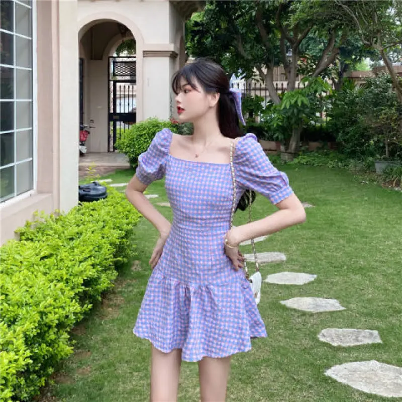 Women's 2022 summer purple square neck Plaid Dress French bubble sleeve fishtail skirt
Women's 2022 summer purple square neck Plaid Dress French bubble sleeve fishtail skirt