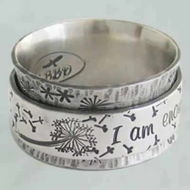 Retro Unisex Dandelion Flower Pattern Lettering "I am enough" Finger Ring for Women Men Party Jewelry Size 6-12
Retro Unisex Dandelion Flower Pattern Lettering "I am enough" Finger Ring for Women Men Party Jewelry Size 6-12