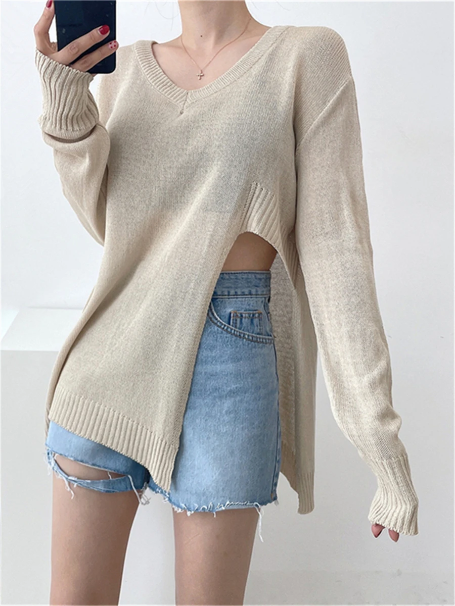 New 2022 Irregular Vintage Korean Fashion Sweater Transparent Knitted Women Autumn Winter Elegant Split Tops Female Clothes
New 2022 Irregular Vintage Korean Fashion Sweater Transparent Knitted Women Autumn Winter Elegant Split Tops Female Clothes