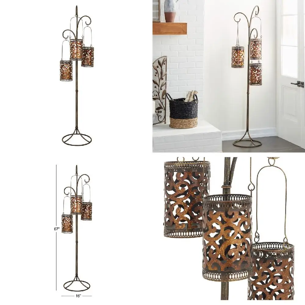 . Brilliant Antique Styled Metal Perforated Moroccan Design 3 Hanging Holder Candle Lantern with Exquisite Scrollwork Stand
. Brilliant Antique Styled Metal Perforated Moroccan Design 3 Hanging Holder Candle Lantern with Exquisite Scrollwork Stand