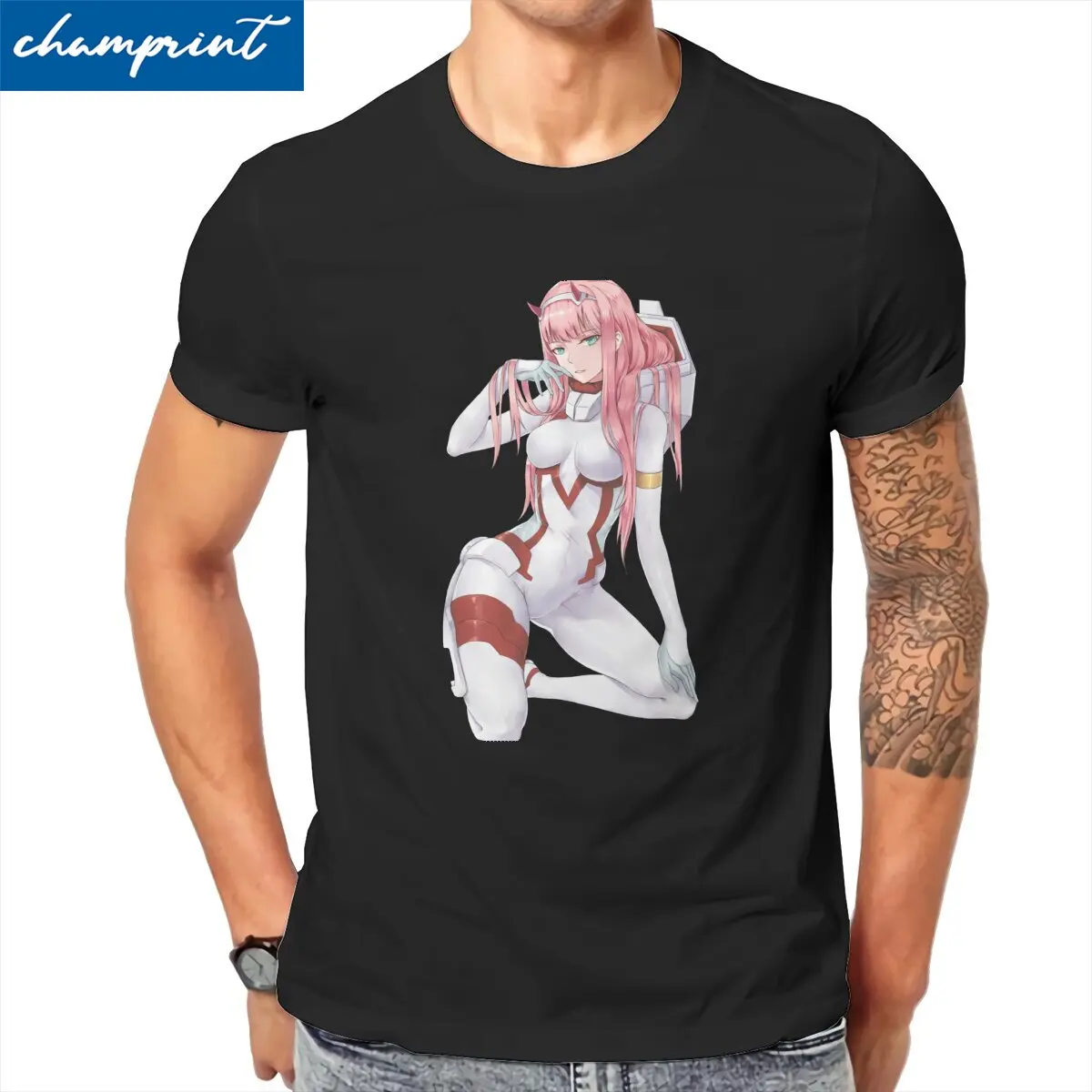 

Men Zero Two Darling in the Franxx Anime Wife 02 T Shirts Cotton Tops Vintage Short Sleeve Crewneck Tee Shirt Graphic T-Shirt