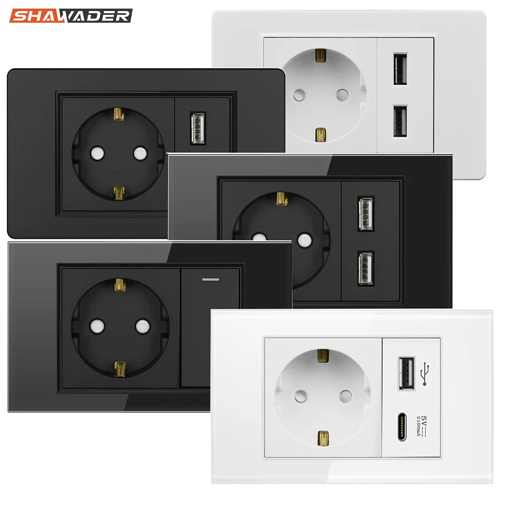 Shawader EU Plug Power Wall USB Type C Socket Pressure Switch Tempered Plastic Glass Panel European Rectangle Outlet Home Office
Shawader EU Plug Power Wall USB Type C Socket Pressure Switch Tempered Plastic Glass Panel European Rectangle Outlet Home Office