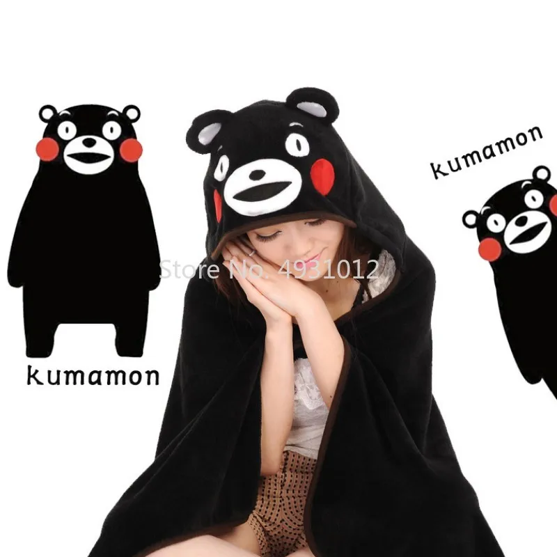 

Anime Hooded Fleece Blanket Cute Kumamon Bear Soft Throw Cosplay Cloak Cape Shawl Flannel Wrap Carton Plush Toy Valentine Gift
