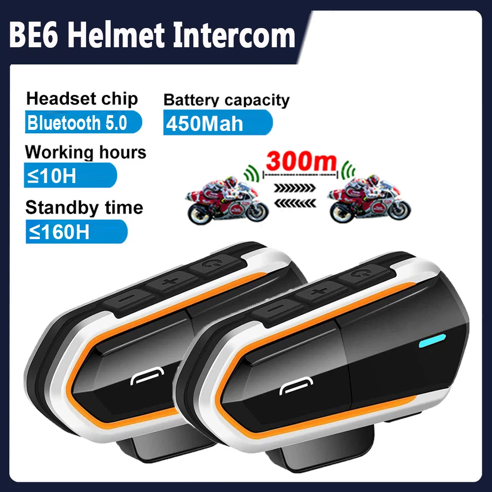 

2 Pieces Motorcycle Intercom Bluetooth Helmet Headset 2 Riders BT 5.0 Motor Interphone Communicator Earphone 300M Handsfree Call