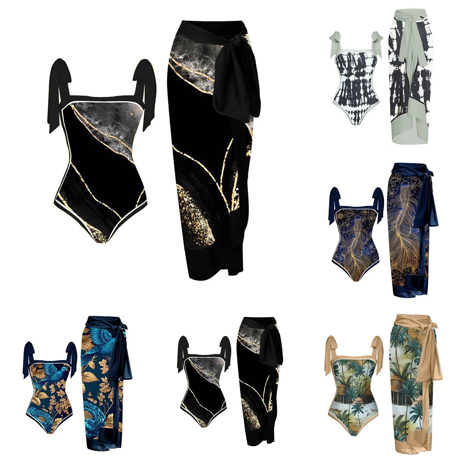 

Женская мода Ретро Печатный консервативный цельный пляжный комплект платья (комплект из 2 частей с бюстгальтером и без стального бюстгальтера) Ropa De Mujer
