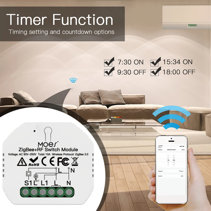 

Tuya ZigBee+RF Smart Mini DIY Switch 1 Gang 2 Way Module Voice Remote Control Work With Yandex Alice Alexa Google Home Smartlife