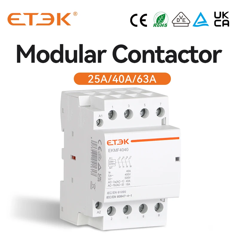 ETEK AC Modular Contactor 220V Three-phase 4P 25a 40a 63a 50/60HZ 4NO Coil Din Rail for Automation EKMF
ETEK AC Modular Contactor 220V Three-phase 4P 25a 40a 63a 50/60HZ 4NO Coil Din Rail for Automation EKMF