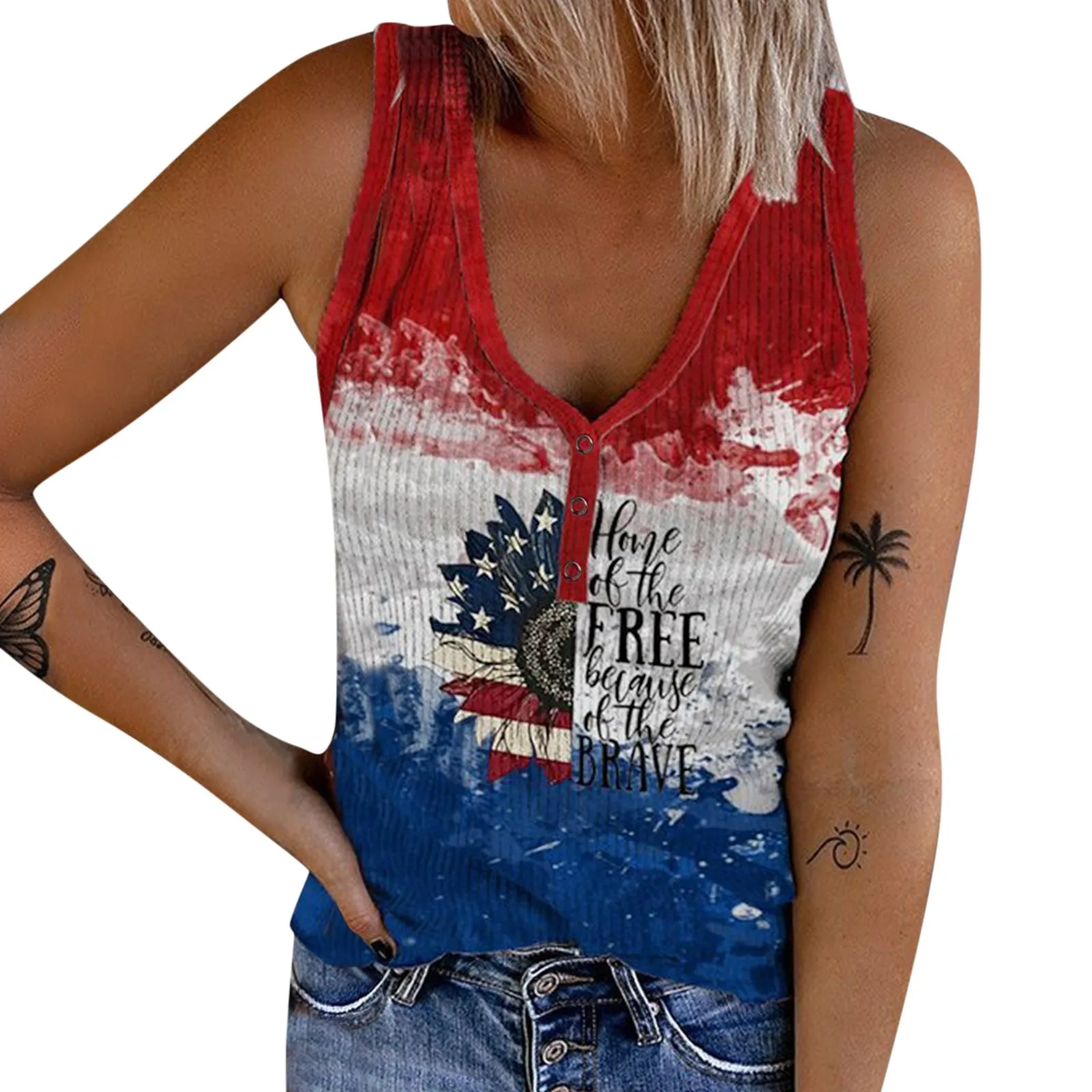 

Womens Workout Tops Women Independence Day Print Pullover Sleeveless Camis Casual Shirt Vest Round Neck Splice Tanks Top 2022