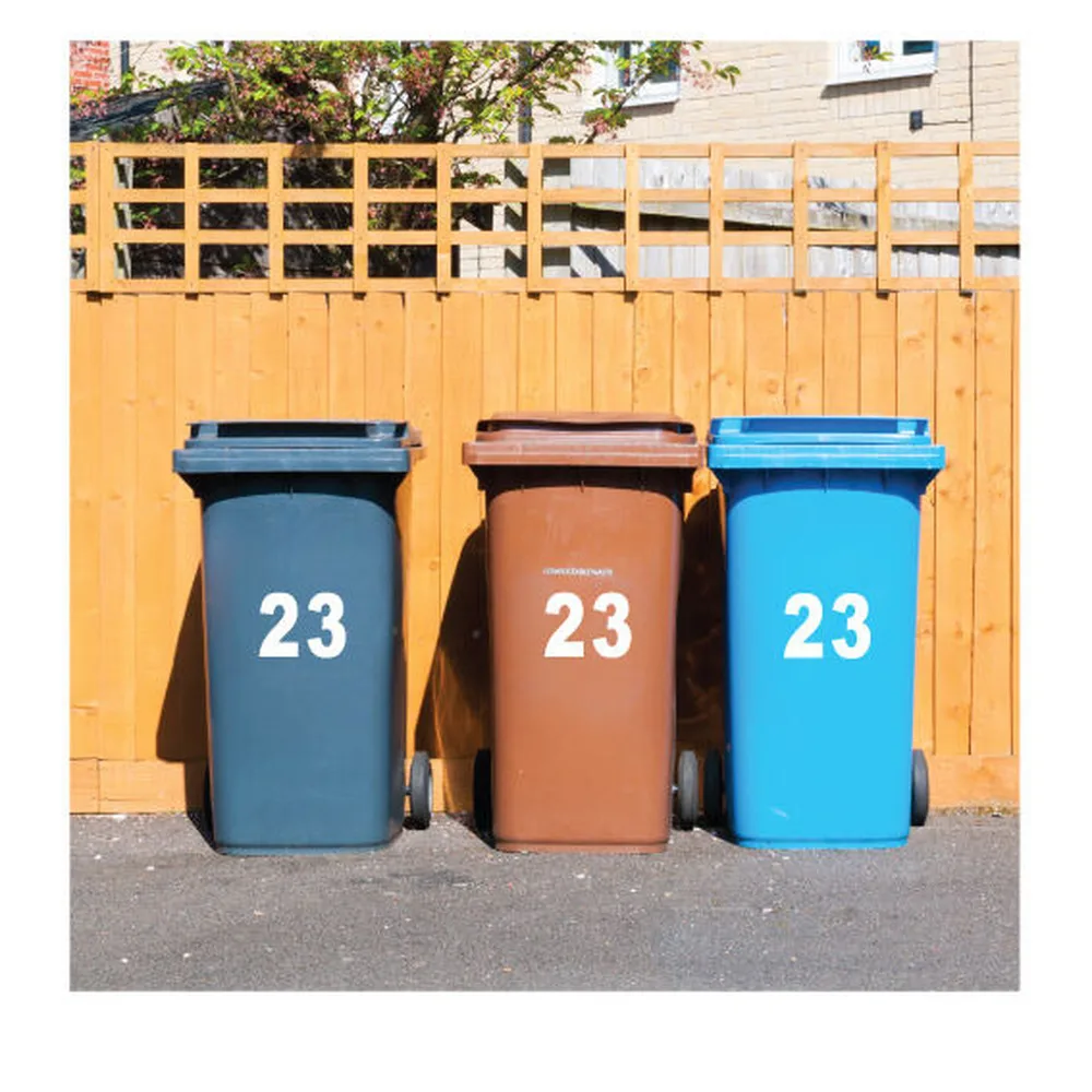 3 X Pack White Vinyl Wheelie Bin House Number Stickers Wheely Dustbin Sticker
3 X Pack White Vinyl Wheelie Bin House Number Stickers Wheely Dustbin Sticker