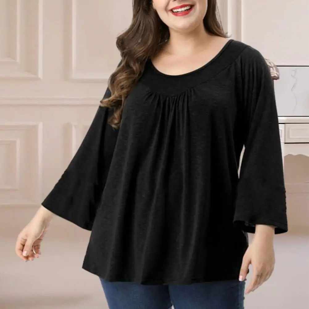 Women Top Pleated Long Horn Sleeves Loose T-shirt Solid Color O Neck Loose Hem Lady Blouse Spring T-shirt
Women Top Pleated Long Horn Sleeves Loose T-shirt Solid Color O Neck Loose Hem Lady Blouse Spring T-shirt