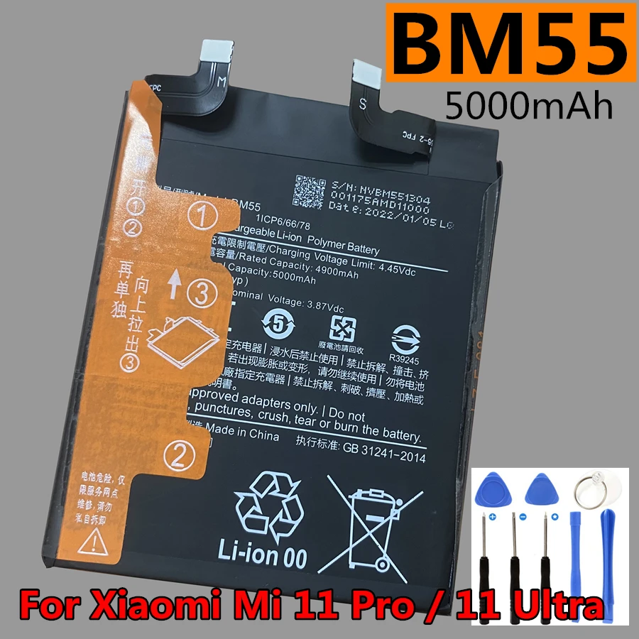 New Original BM55 5000mAh BP42 4250mAh BM4X 4600mAh Battery for Xiaomi Mi 11 Pro 11Pro 11 Ultra 11 Lite Mobile Phone
New Original BM55 5000mAh BP42 4250mAh BM4X 4600mAh Battery for Xiaomi Mi 11 Pro 11Pro 11 Ultra 11 Lite Mobile Phone