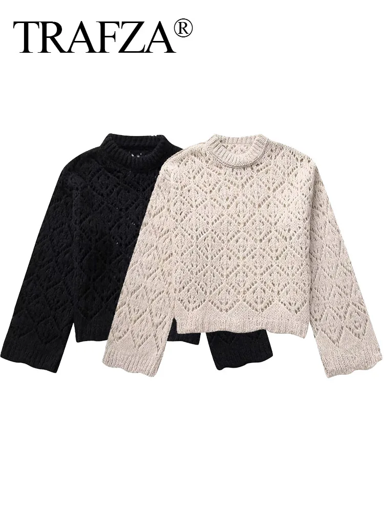TRAFZA Autumn Sweater Tops Woman Trendy Solid O-Neck Long Sleeves Hollow Out Pullovers Female Fashion Casual Knitted Tops
TRAFZA Autumn Sweater Tops Woman Trendy Solid O-Neck Long Sleeves Hollow Out Pullovers Female Fashion Casual Knitted Tops