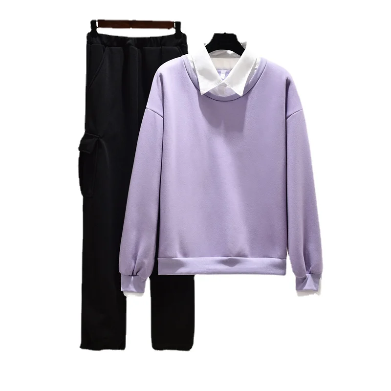 Женский спортивный костюм из свитшота с длинным рукавом и длинных брюк 
Женский спортивный костюм из свитшота с длинным рукавом и длинных брюк