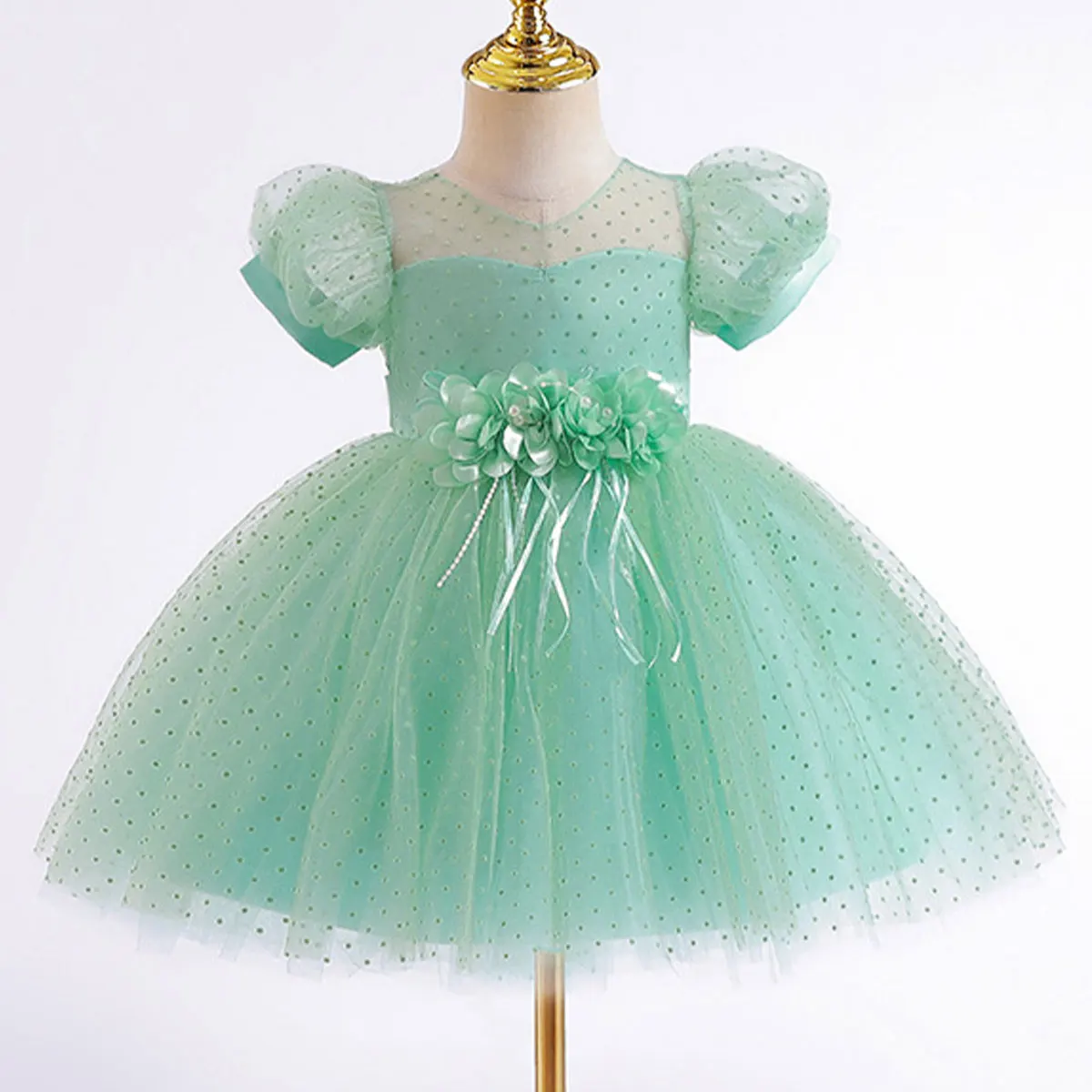 

Рождественское детское кружевное платье принцессы милое платье в горошек с бантом на день рождения для девочек, цельнокроеное бальное платье, детское платье, От 2 до 8 лет
