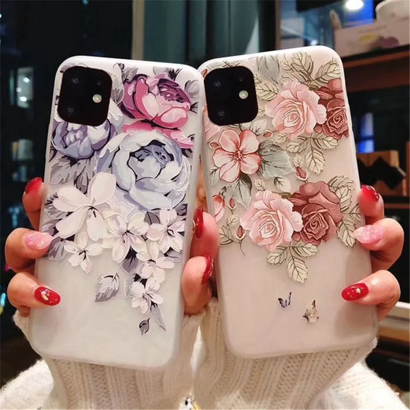 

Custodia opaca ZKBOW per IPhone 13 12 11 Pro Max X XR XS Max 6 6s 7 8 Plus 5 SE 3D Art Rose Flower Painting Relief Soft TPU Cove