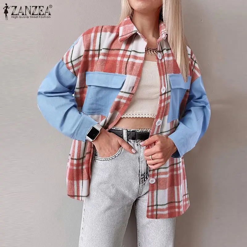 Women Patchwork Lapel Shirt ZANZEA Casual Long Sleeve Blouse Spring Autumn Retro Blusas Oversized Fashion Plaid Check Print Tops
Women Patchwork Lapel Shirt ZANZEA Casual Long Sleeve Blouse Spring Autumn Retro Blusas Oversized Fashion Plaid Check Print Tops
