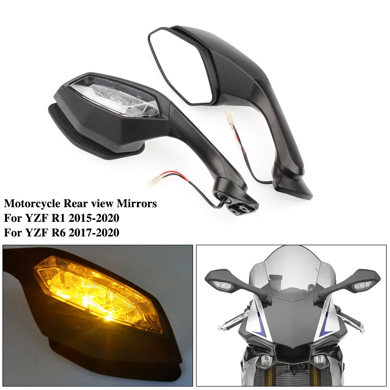 Black Left Right Motorcycle Rear View Mirrors With Turn Signals For YAMAHA R1 R6 YZF-R1 2015-2020 YZF-R6 2017 2018 2019 2020
Black Left Right Motorcycle Rear View Mirrors With Turn Signals For YAMAHA R1 R6 YZF-R1 2015-2020 YZF-R6 2017 2018 2019 2020