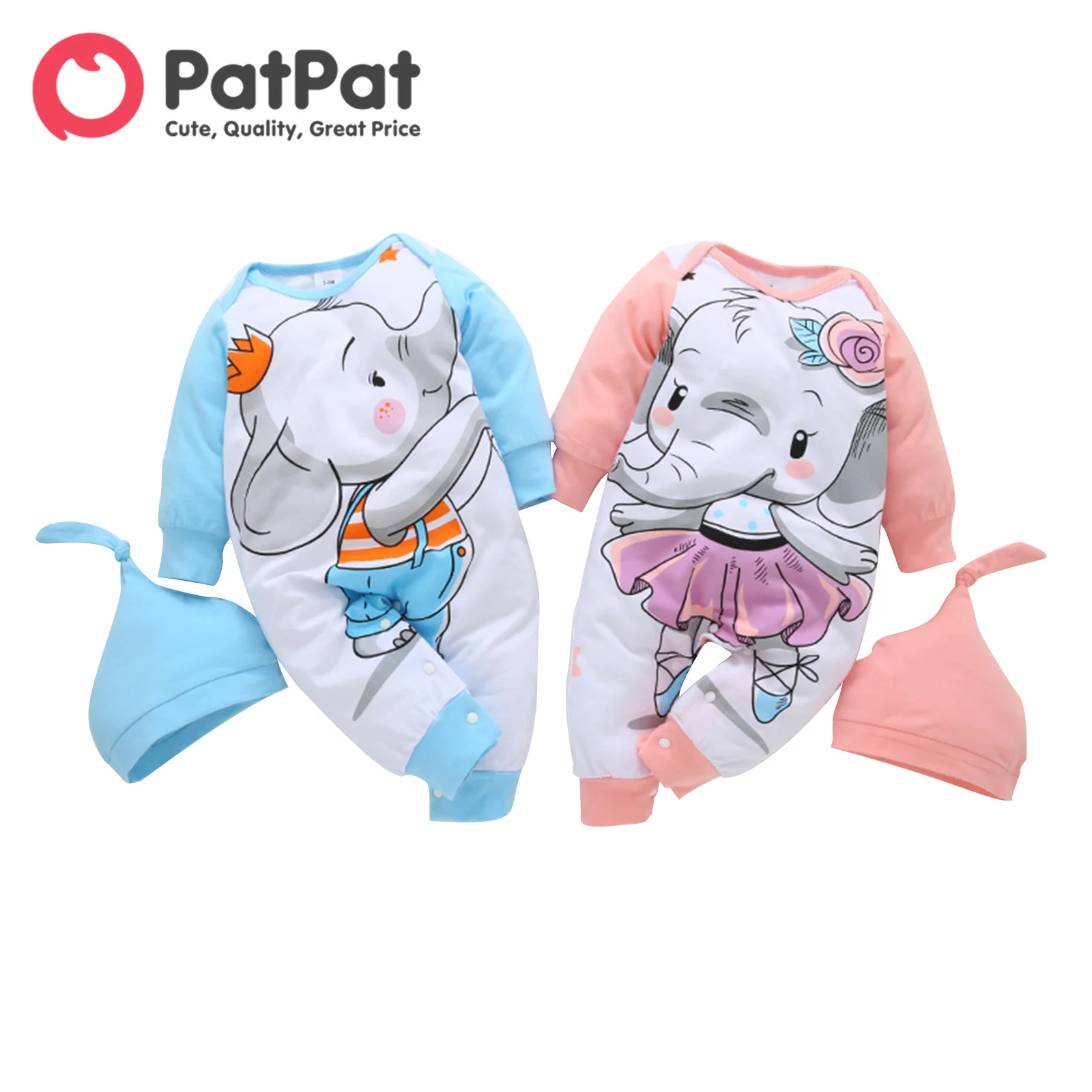 

PatPat 2pcs Baby Girl Clothes New Born Boy Overalls Jumpsuit Romper Infant Newborn Babies Cartoon Elephant Print Set