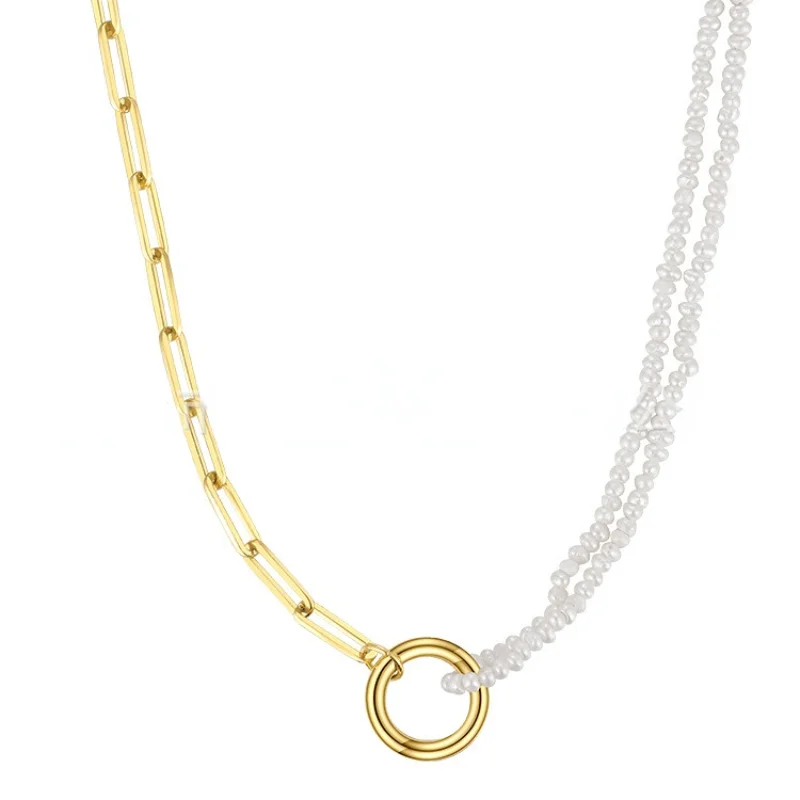 Vintage Chain Natural Pearl Necklace Stainless Steel and Gold Coloured Pendant Necklace Fashion Simple Jewellery Pendant 
Vintage Chain Natural Pearl Necklace Stainless Steel and Gold Coloured Pendant Necklace Fashion Simple Jewellery Pendant