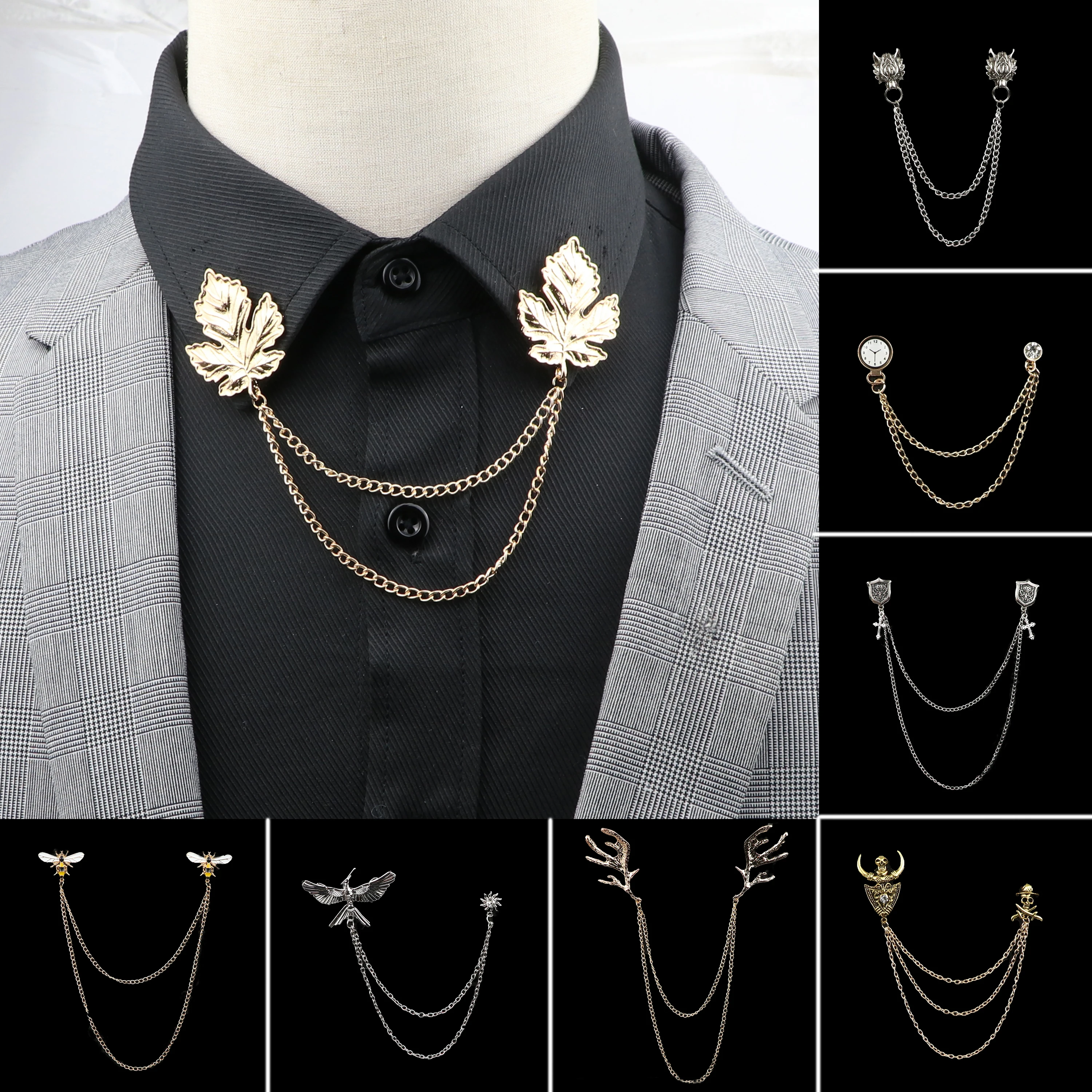 Fashion Gentleman Tassel Brooch For Men Suit Shirt Collar Chain Lapel Pin Dragon Deer Leaf Retro Wedding Dress Accessories Gift
Fashion Gentleman Tassel Brooch For Men Suit Shirt Collar Chain Lapel Pin Dragon Deer Leaf Retro Wedding Dress Accessories Gift