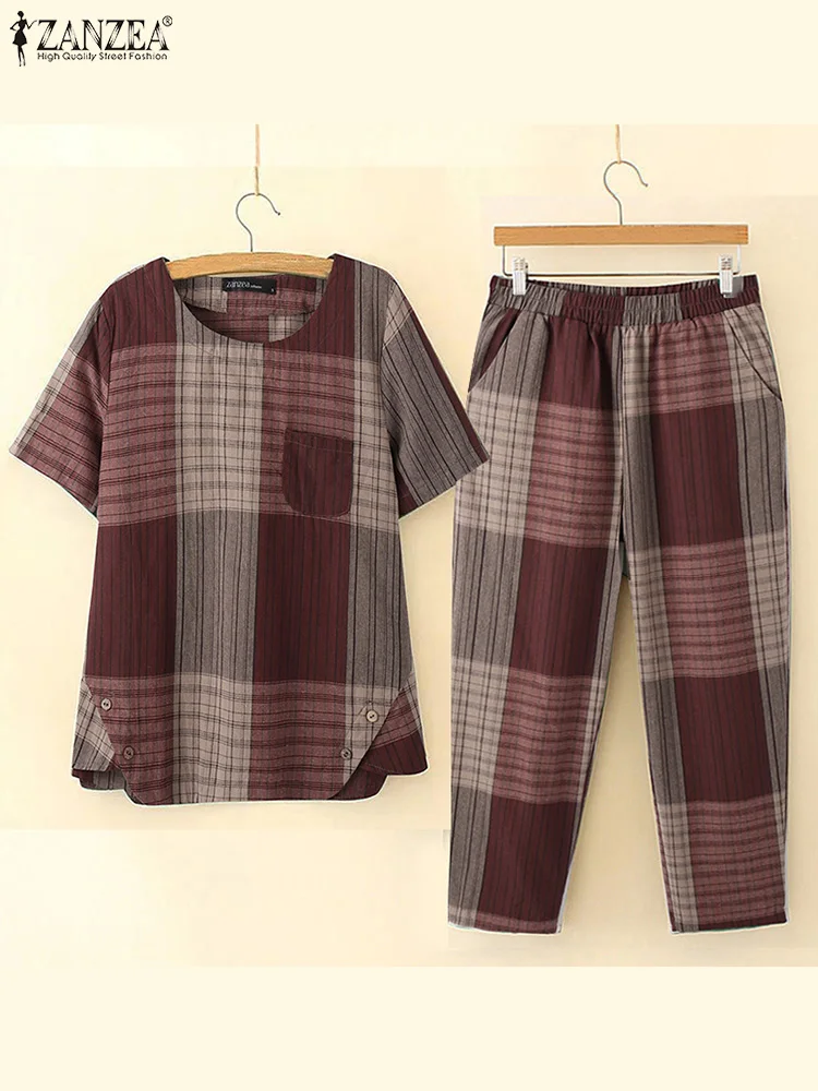 ZANZEA Bohemian Women Summer Grid Printed Matching Sets Short Sleeve O-Neck Work Blouse A-line Buttons Pockets Pant OL Suit 2022
ZANZEA Bohemian Women Summer Grid Printed Matching Sets Short Sleeve O-Neck Work Blouse A-line Buttons Pockets Pant OL Suit 2022