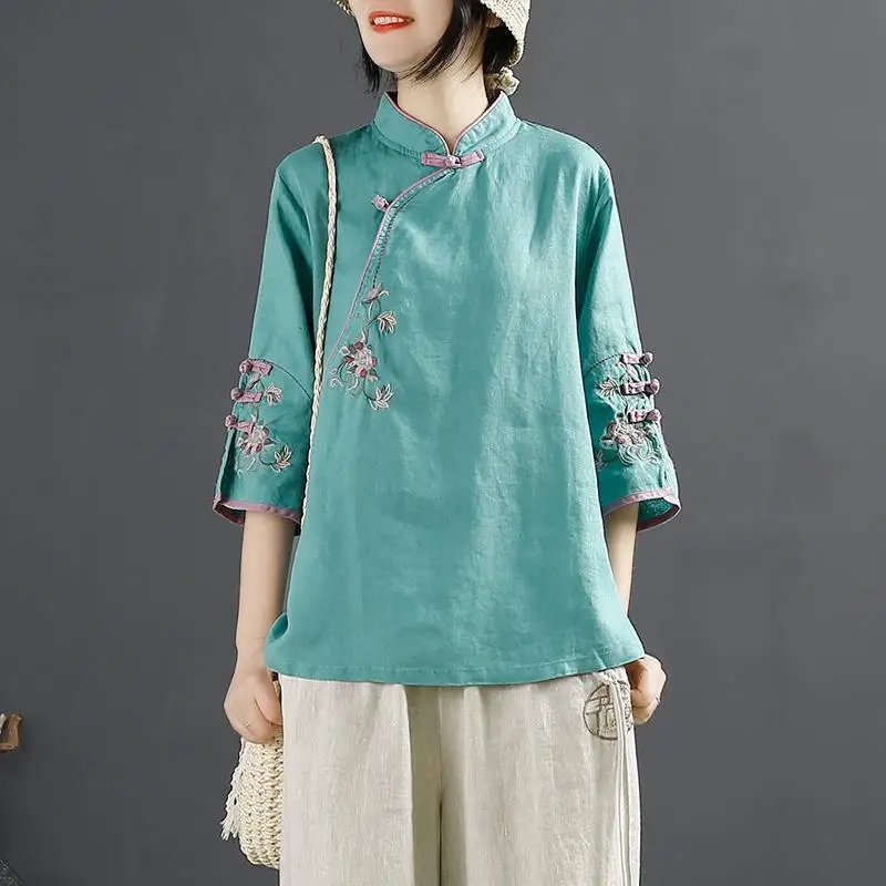 2022 New Chinese Style Vintage Cotton Linen Shirt Women's Spring and Summer Stand Collar Button Top Oblique Embroidered
2022 New Chinese Style Vintage Cotton Linen Shirt Women's Spring and Summer Stand Collar Button Top Oblique Embroidered