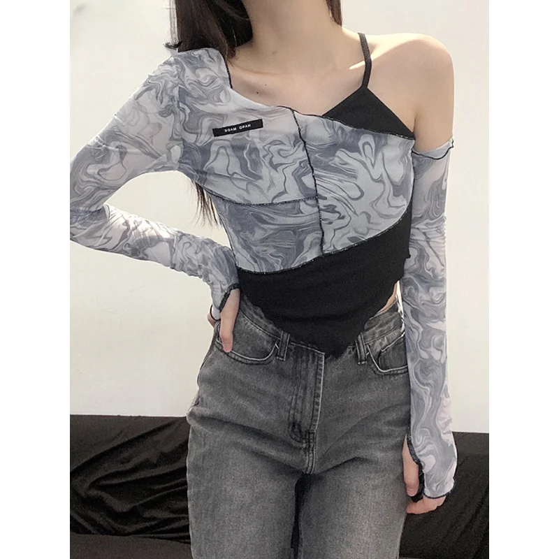 Sylcue Mesh Asymmetrical Yamamoto Sleeve T-Shirts Women Sexy Cute Slope Neck Ruffles Fashion Tide Autumn Crop Tops 2021 Chic
Sylcue Mesh Asymmetrical Yamamoto Sleeve T-Shirts Women Sexy Cute Slope Neck Ruffles Fashion Tide Autumn Crop Tops 2021 Chic