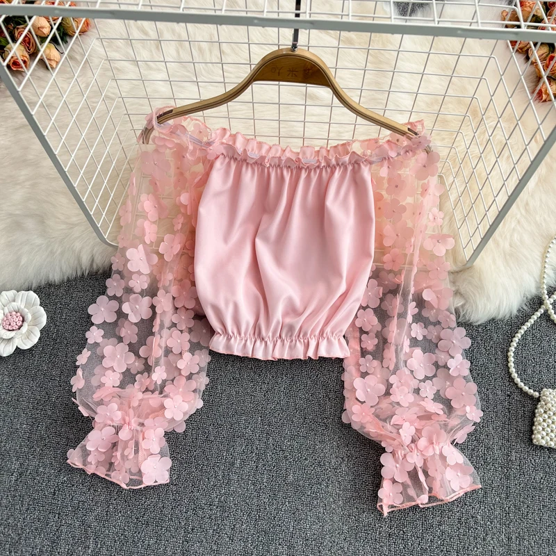 French Chic Blouses For Women Vintage 3D Floral Puff Long Sleeve Slash Neck Femme Crop Shirts Solid Color Woman Blusas Clothes
French Chic Blouses For Women Vintage 3D Floral Puff Long Sleeve Slash Neck Femme Crop Shirts Solid Color Woman Blusas Clothes