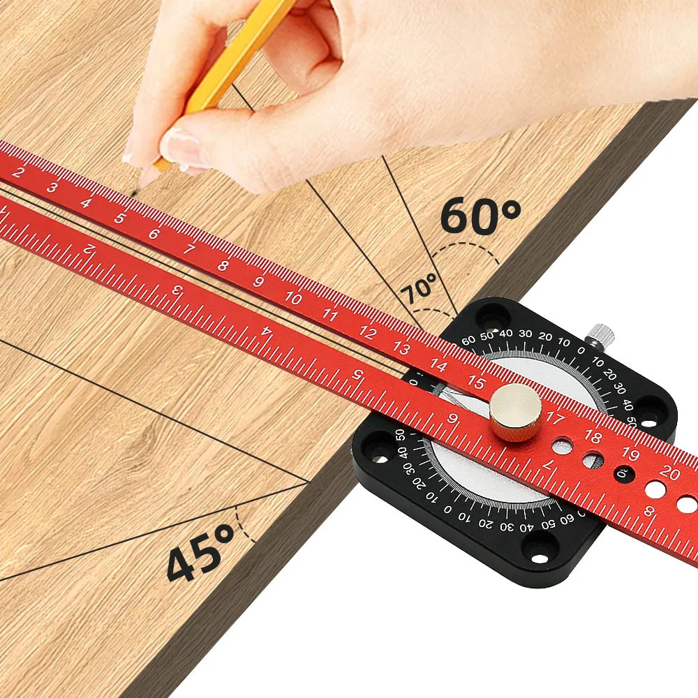 

Woodworking Scriber Aluminum Alloy T-Ruler Scribing Ruler 360° Compass Gauge Slide Ruler Metric Inch for DIY Measuring Tools