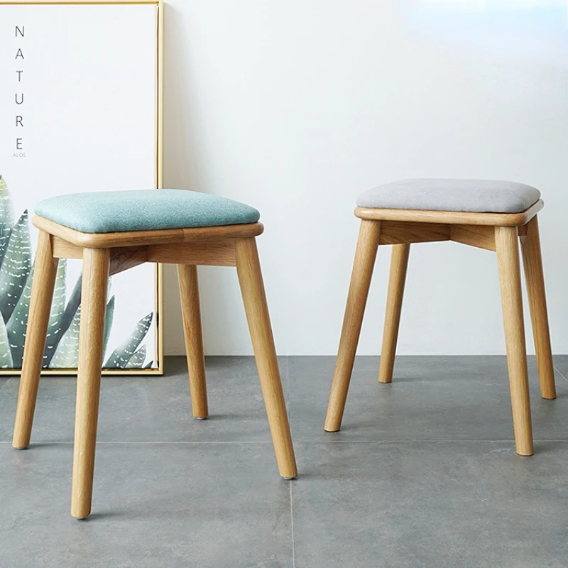 

Nordic Wood Dining Chairs Thick Cloth Art Hallway Ottoman Simple Fashion Dressing Stool Strong Durable Changing Shoe Stool