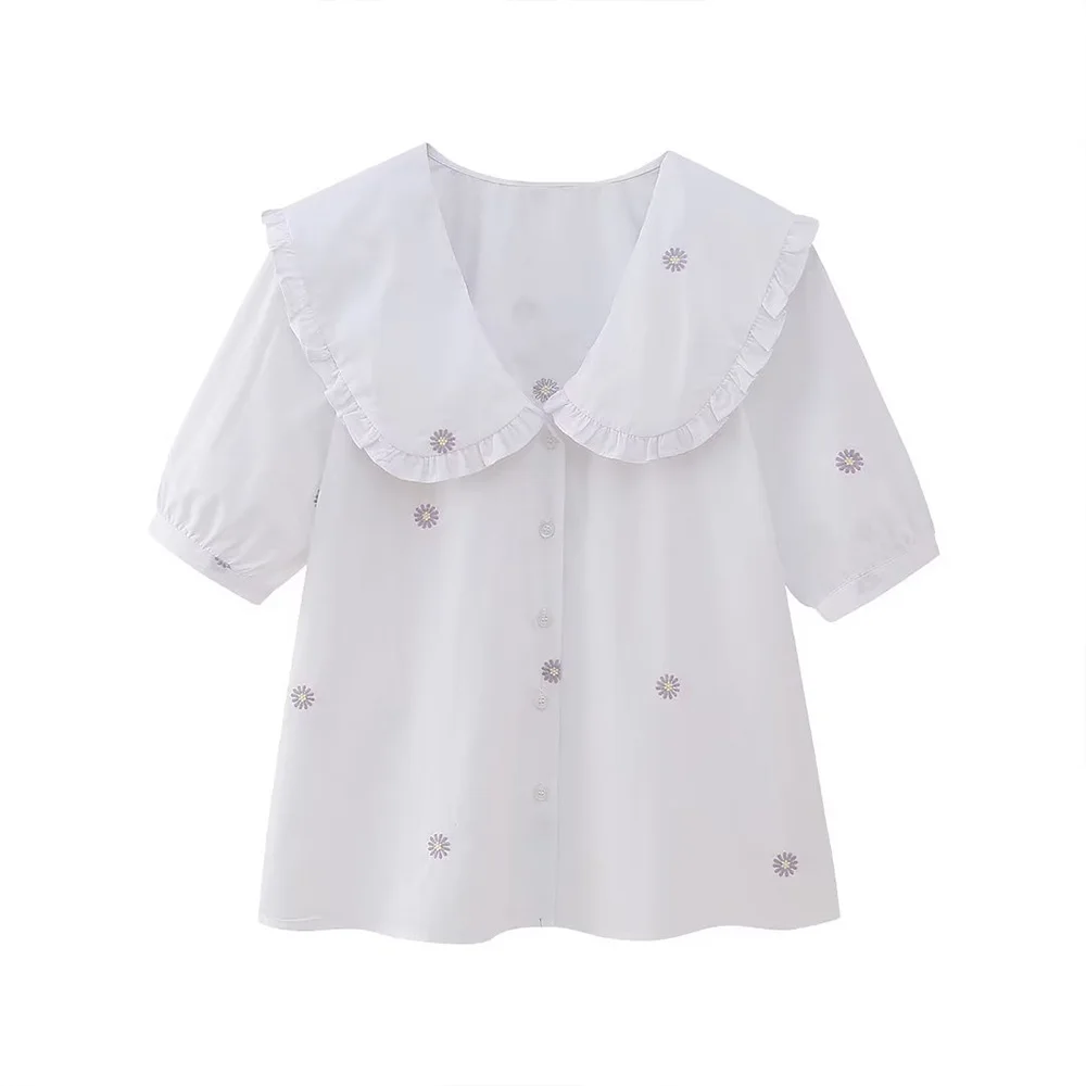 PB&ZA summer new women's fashion big lapel button decorated sweet style with embroidery short-sleeved shirt
PB&ZA summer new women's fashion big lapel button decorated sweet style with embroidery short-sleeved shirt