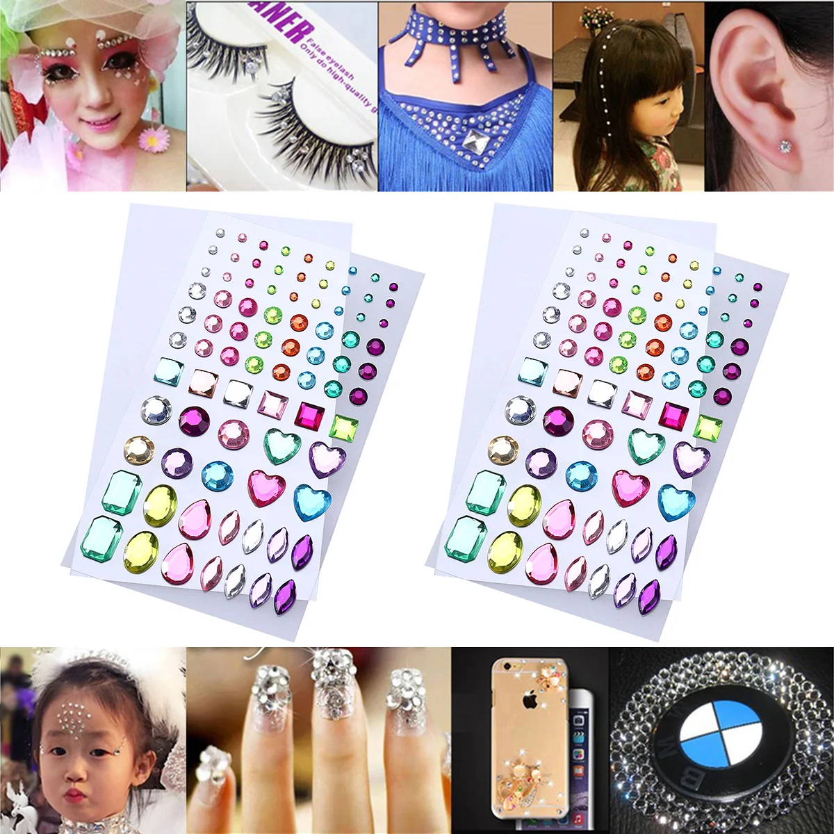 2 Sheets Rhinestone Jewels Self-adhesive Decorative Sticker Various Shapes Gems for DIY Nail 
2 Sheets Rhinestone Jewels Self-adhesive Decorative Sticker Various Shapes Gems for DIY Nail