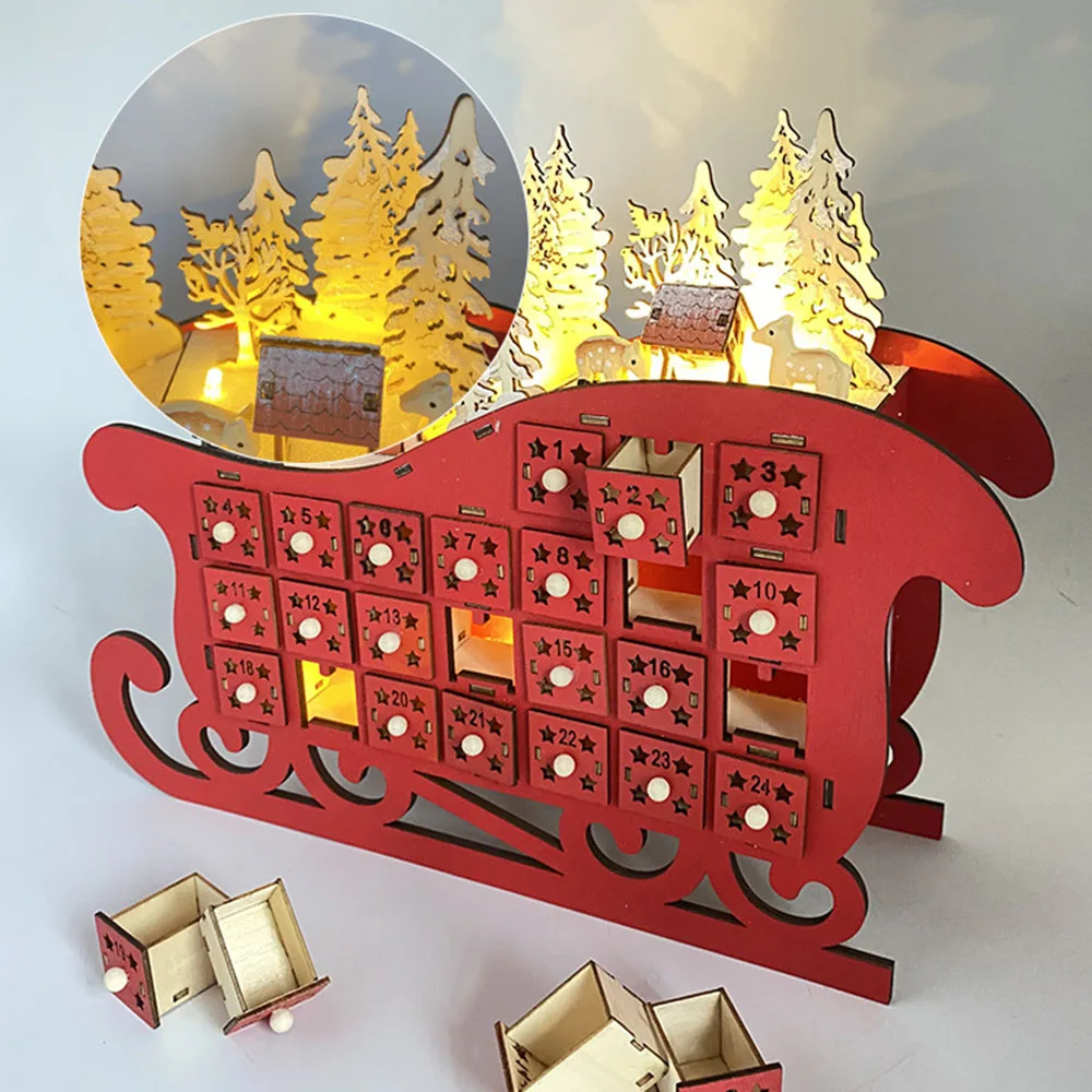 

Простой красный сани 24 дня, Рождественский календарь с обратным отсчетом, персонализированные декоративные поделки для гостиной и дома