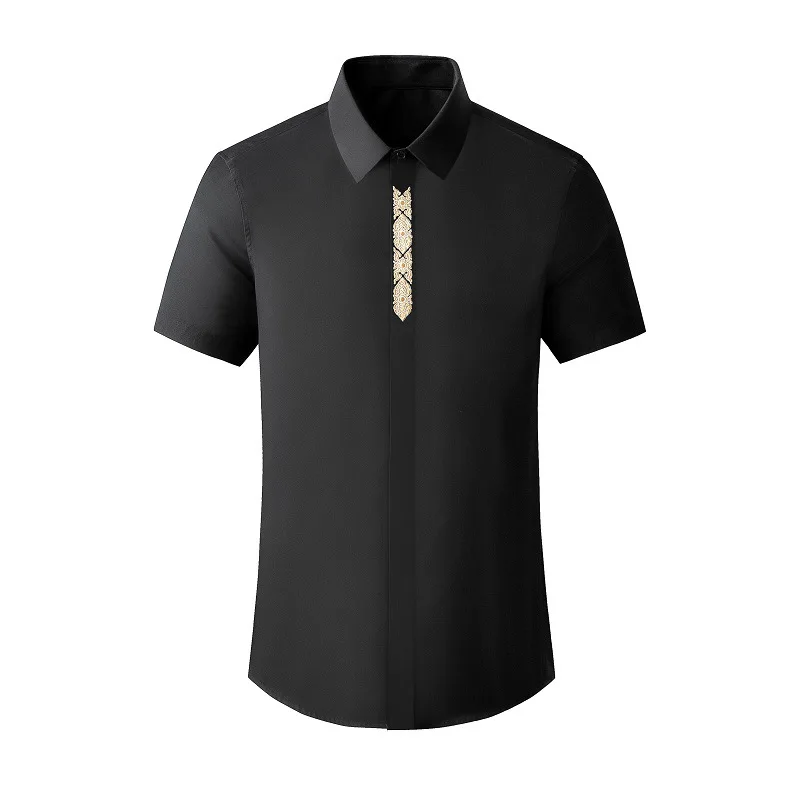 2022 Black White Slim Fit Shirts Men Solid Gold Embroidery Short Shirt Button-down Smart Casual Business Male Tops Spring Summer
2022 Black White Slim Fit Shirts Men Solid Gold Embroidery Short Shirt Button-down Smart Casual Business Male Tops Spring Summer